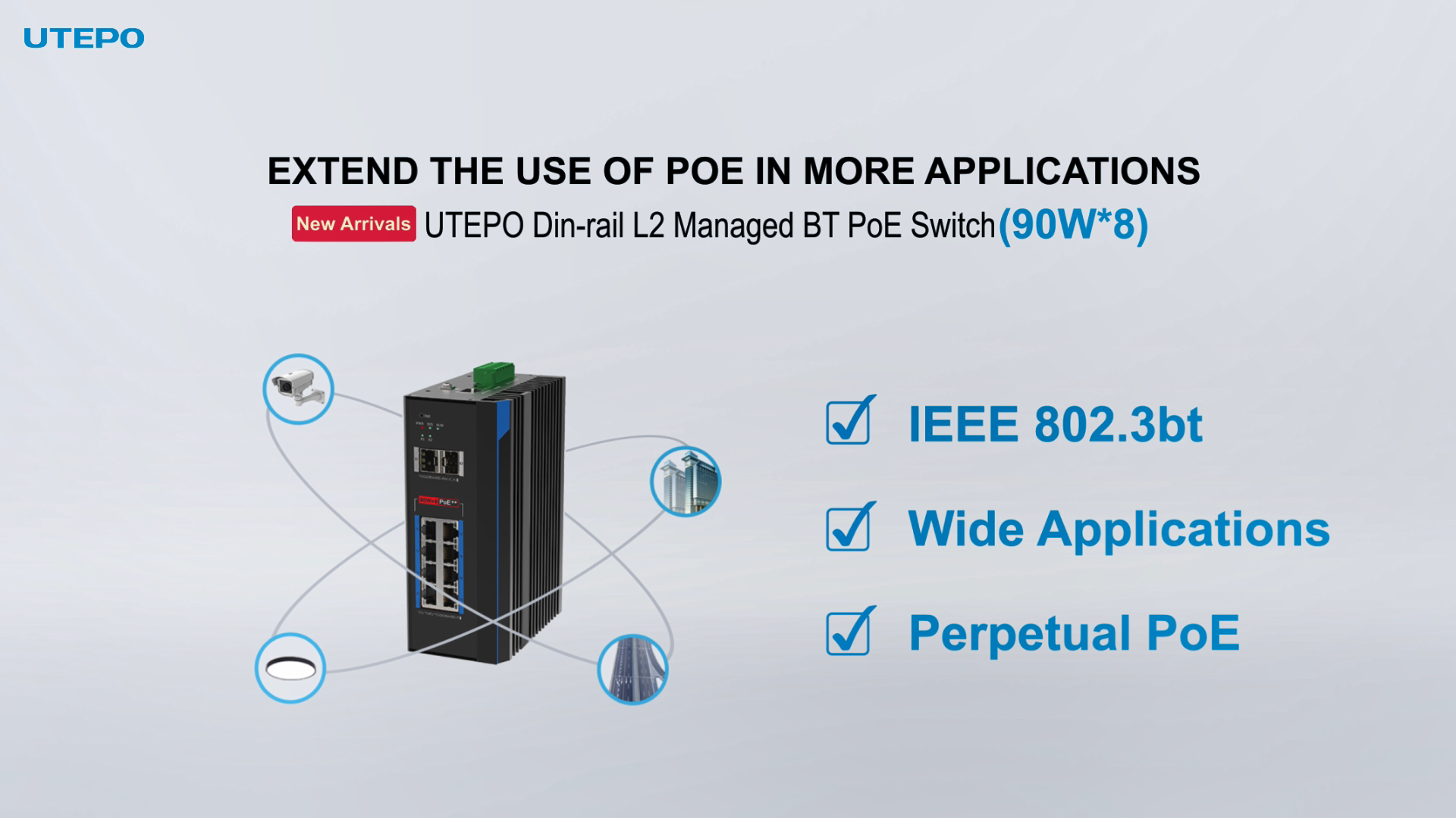 UTEPO DIN RAIL L2 MANAGED BT POE SWITCH - 90W x 8 - UTP7308GE-BTPOE90