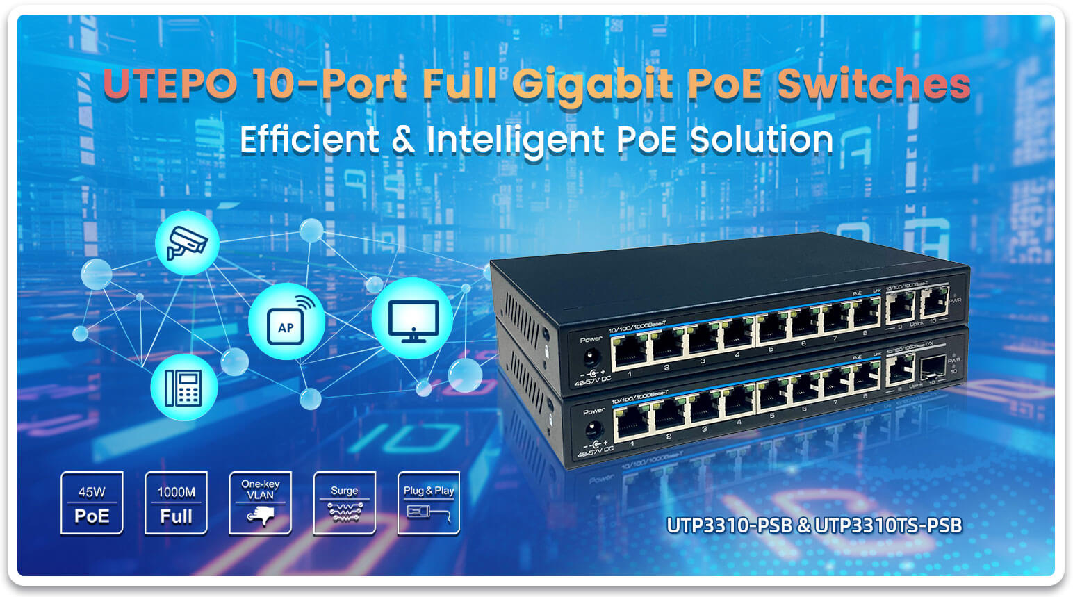 UTEPO 10-Port Full Gigabit PoE Switches