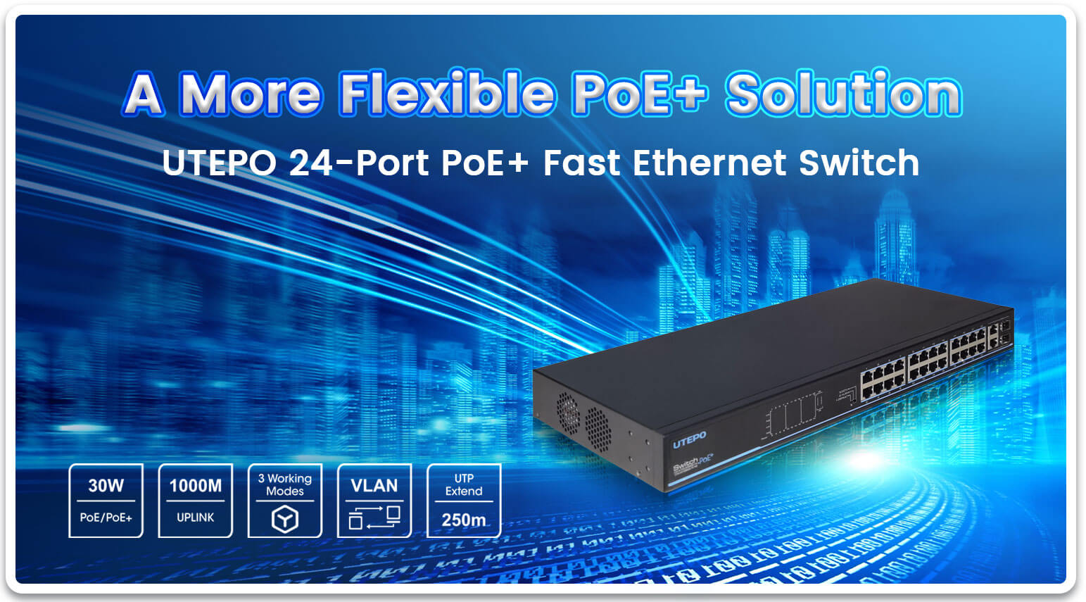 UTEPO 24-Port PoE+ Fast Ethernet Switch